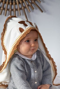 Childhome badcape + washandje - Jersey crochet ecru met giraf - Ikenmijnmama