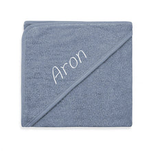 Afbeelding in Gallery-weergave laden, Badcape met naam - grey/blue