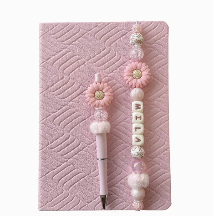 Notitieboekje met naam en pen - Roze & glitters