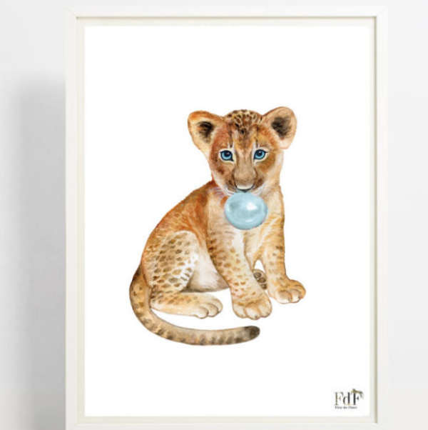 Fleur des fleurs poster A3 - Lion baby bubblegum blue