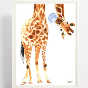 Blume der Blumen A3-Poster - Giraffe Kaugummi blau