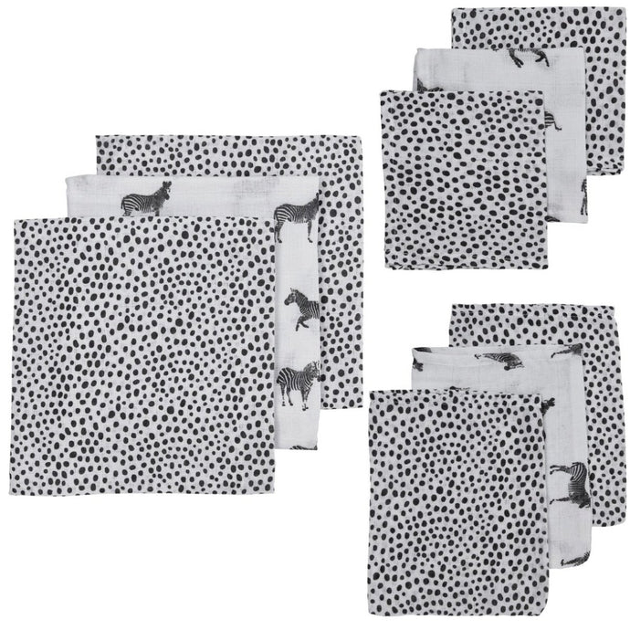 Meyco hydrofiel starterset 9-delig - Zebra animal/black - Ikenmijnmama