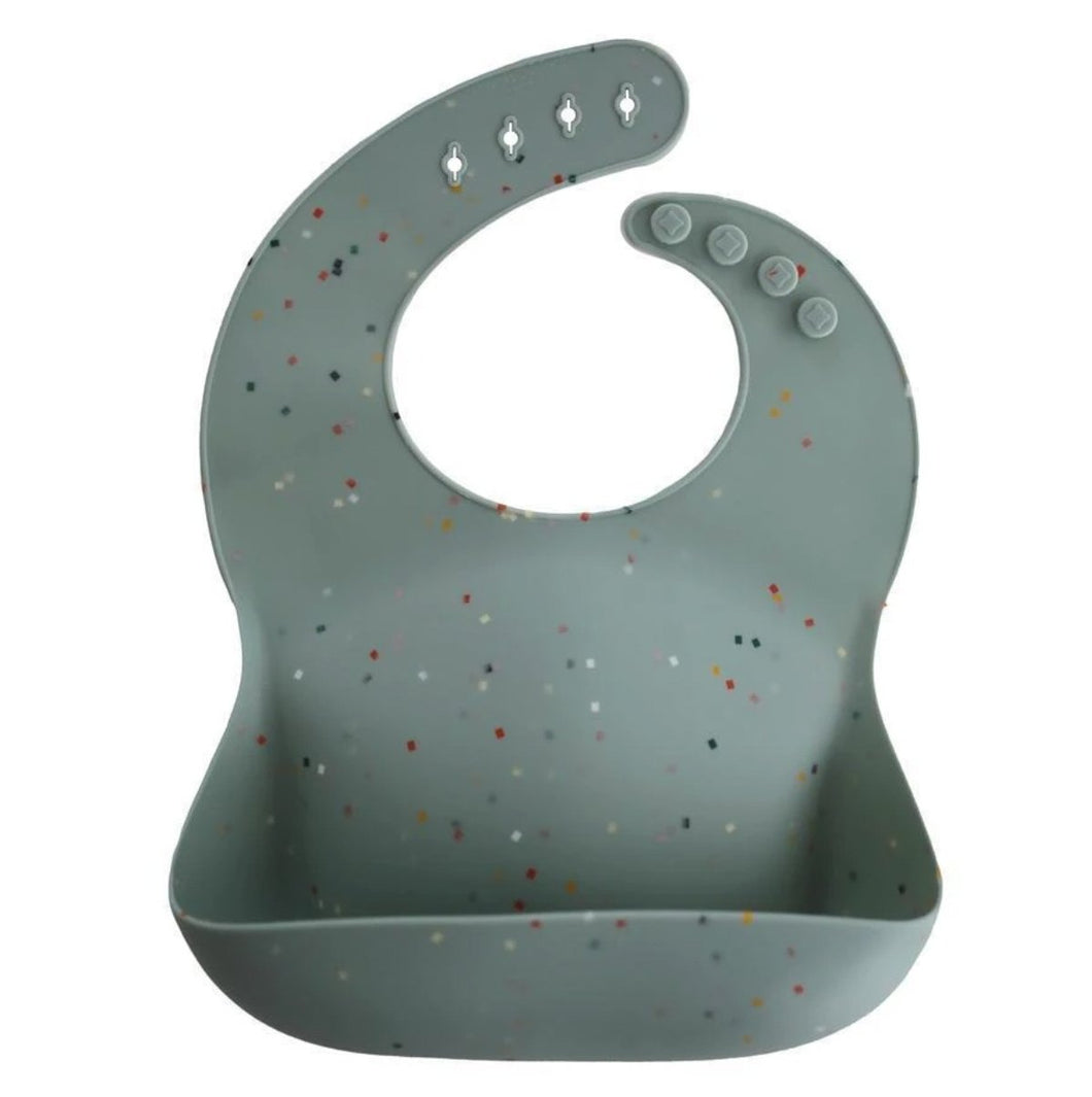 Mushie siliconen bibs slab - Cambridge blue confetti - Ikenmijnmama