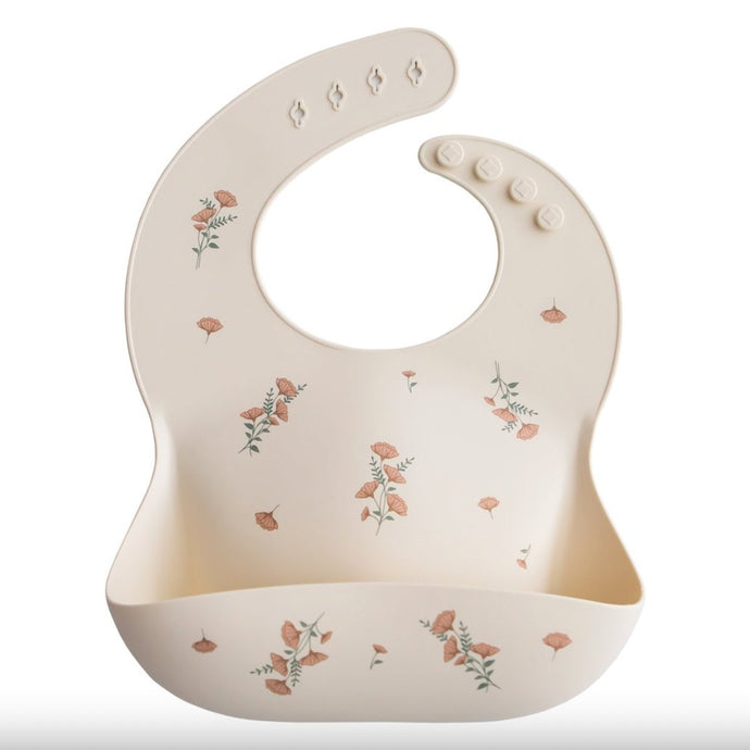Mushie siliconen bibs slab - Pink flowers - Ikenmijnmama
