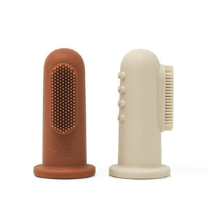 Mushie siliconen vingertandenborstel set van 2 - Shifting sand/Clay - Ikenmijnmama