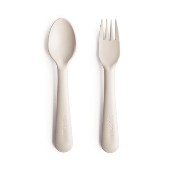 Mushie vork en lepel - Ivory - Ikenmijnmama