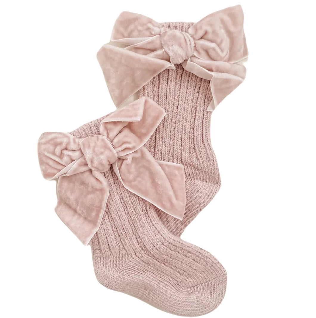 Sokken met velvet strik - Roze - Ikenmijnmama